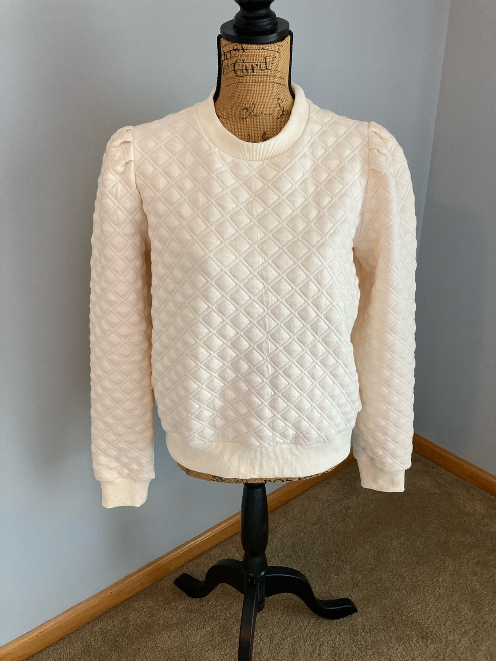 Shop The Mint Quilted Puff-Sleeve Cream Sweater Women Size XL
